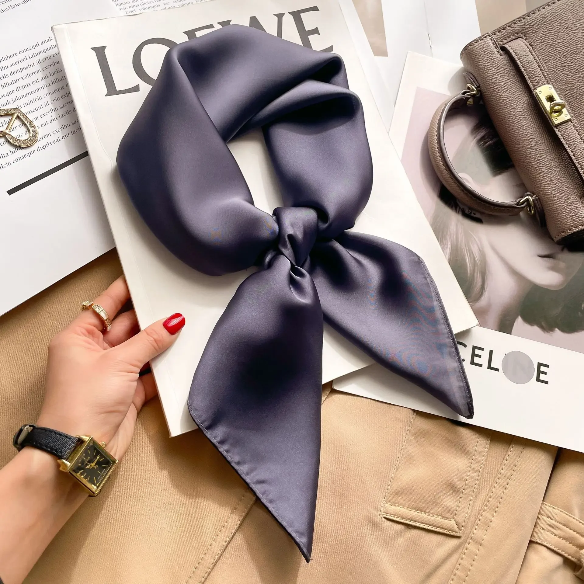 70cm Solid Colors Neckerchief  - Silk Scarf Square ulasan dan harga