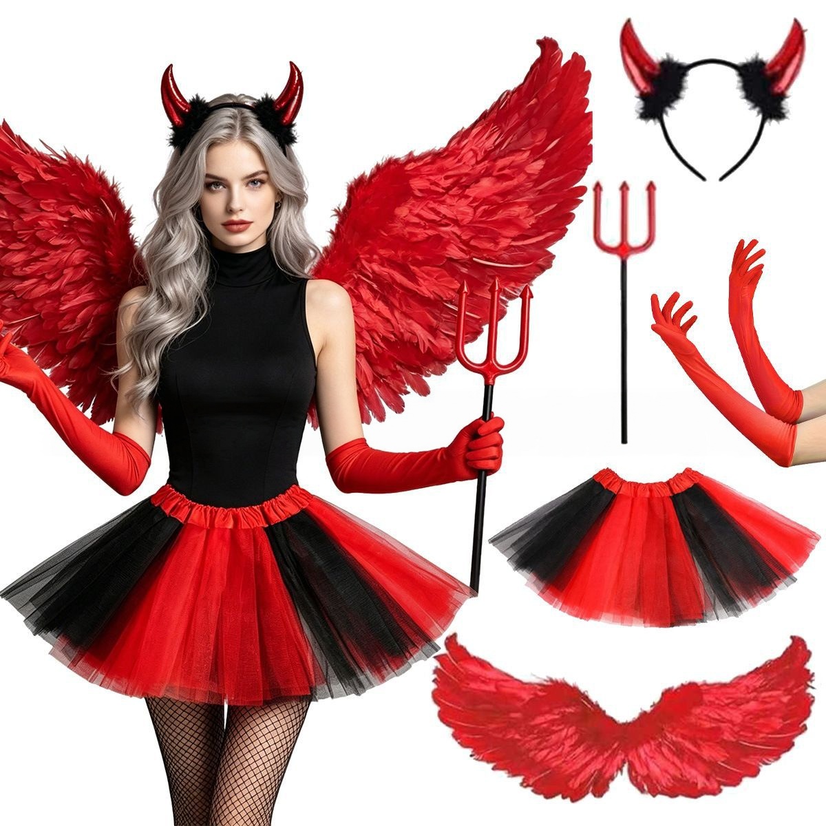 Halloween Cosplay Red Devil He - Women'S Red Accessories ulasan dan harga