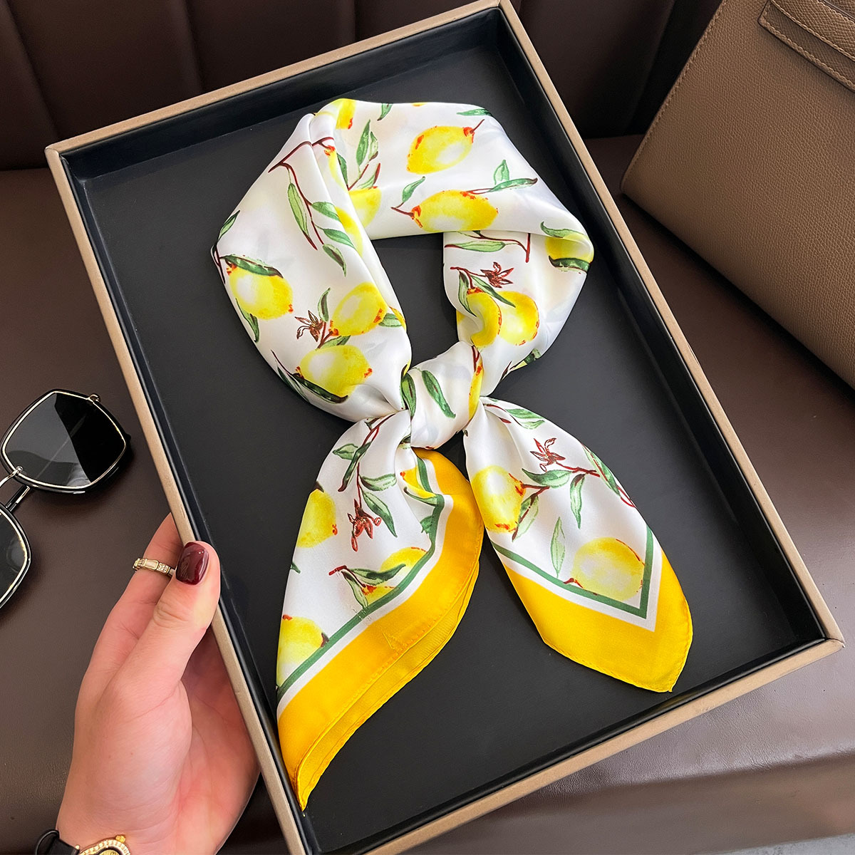 2025 New Yellow Lemon Print Sq - Silk Scarf Square ulasan dan harga